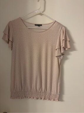Adrianna Papell Cream Dot Ruffle Sleeve Top